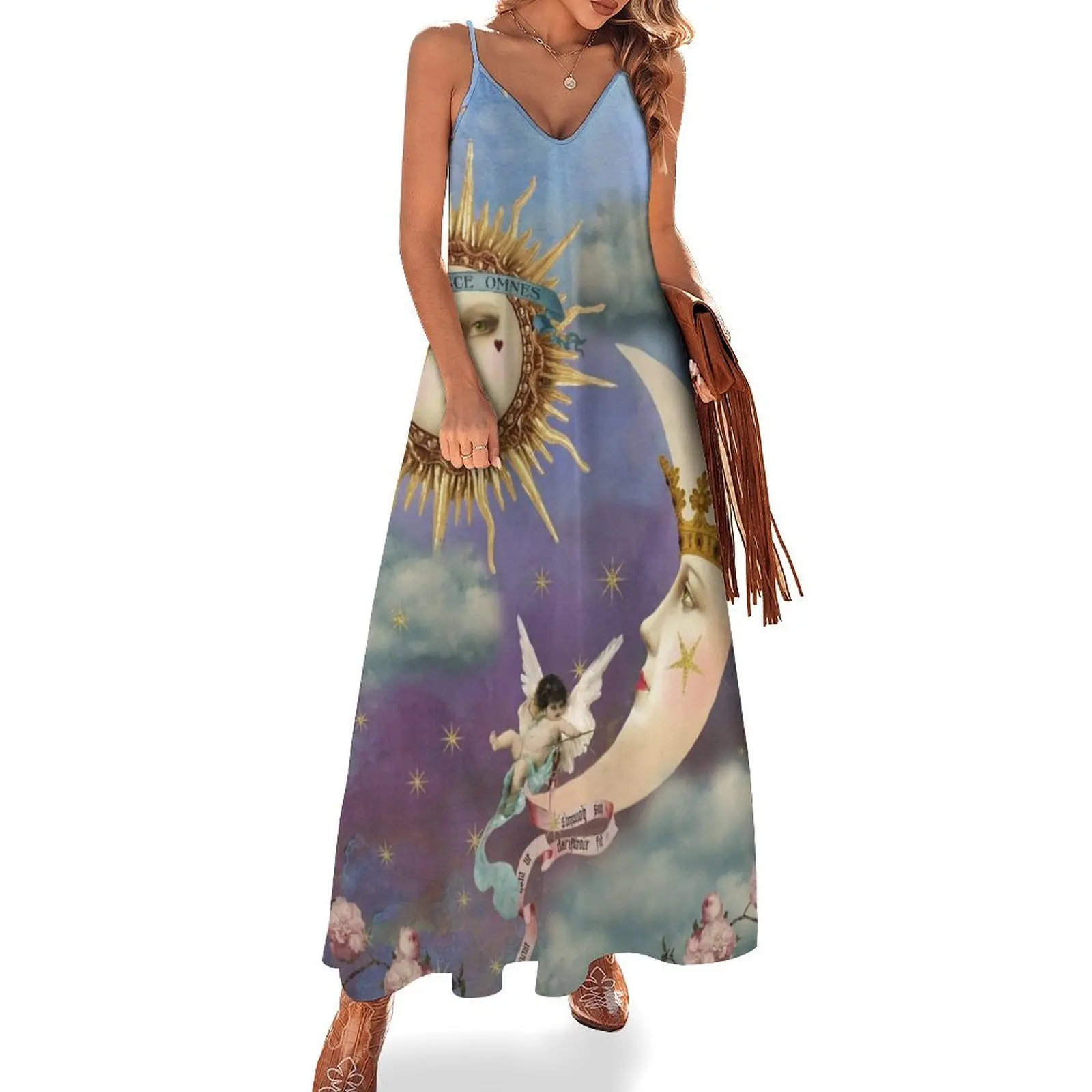 

Sun and Moon - Celestial Angel - Tarot Sun- Tarot Moon Sleeveless Dress Summer skirt dresses for womens