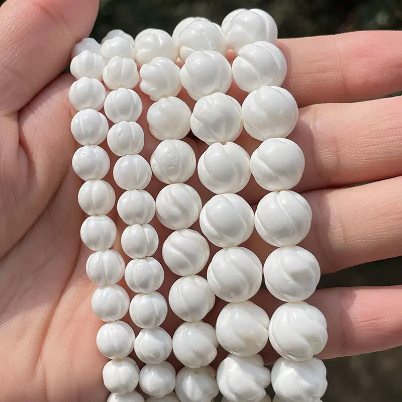 Natural AA White Tridacna Shell Twist Round 8/10/12mm Stone Beads Loose For DIY Necklace Bracelet Jewelry Making Strand 15\