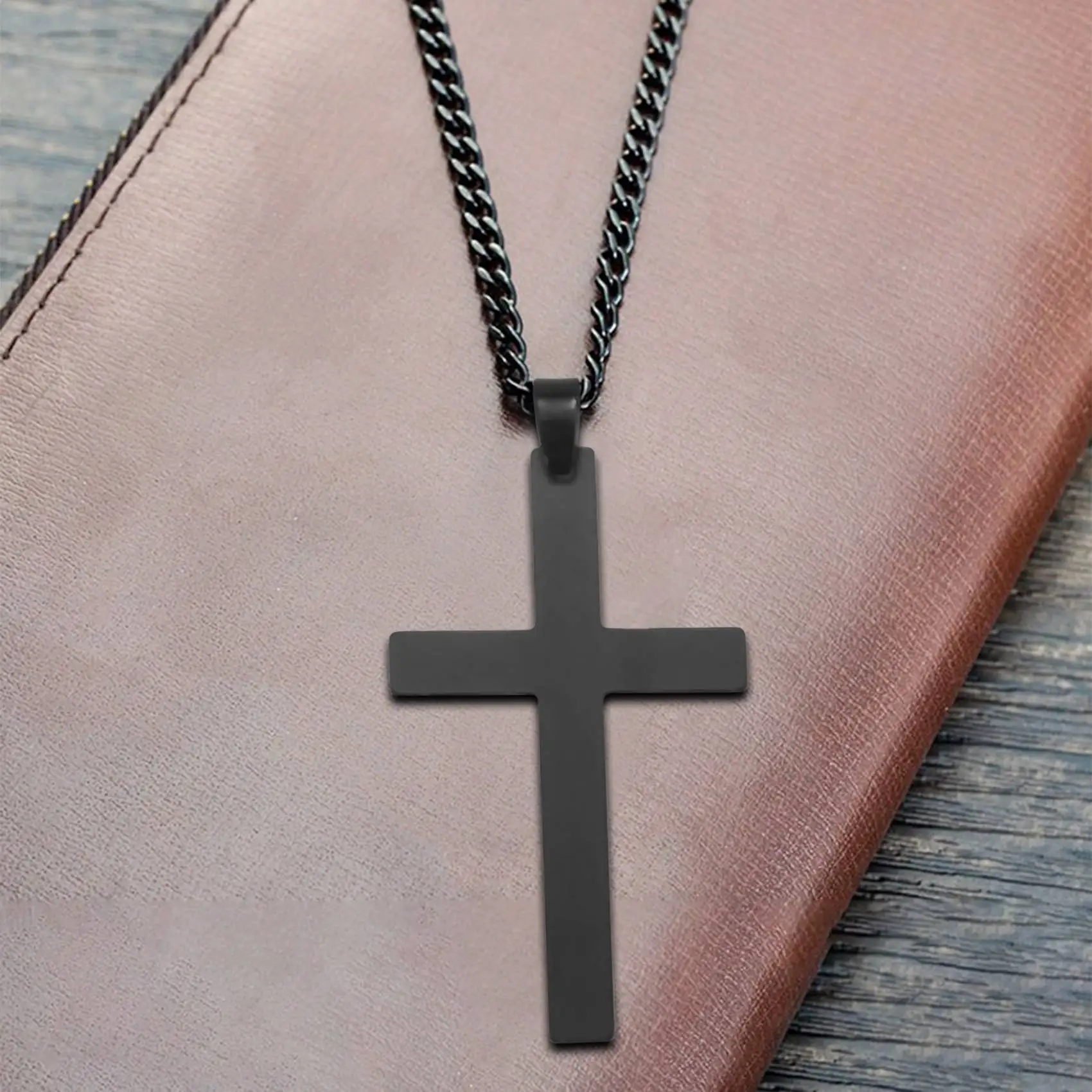 Collier pendentif croix vintage pour homme, acier inoxydable, collier pendentif JOPendant, noir