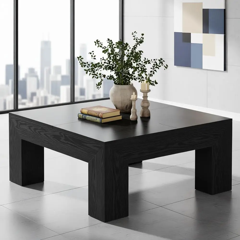 

Квадратный журнальный столик из МДФ в стиле фермерского дома 39,4 с деревянными ножками, черный, простая сборка для гостиной