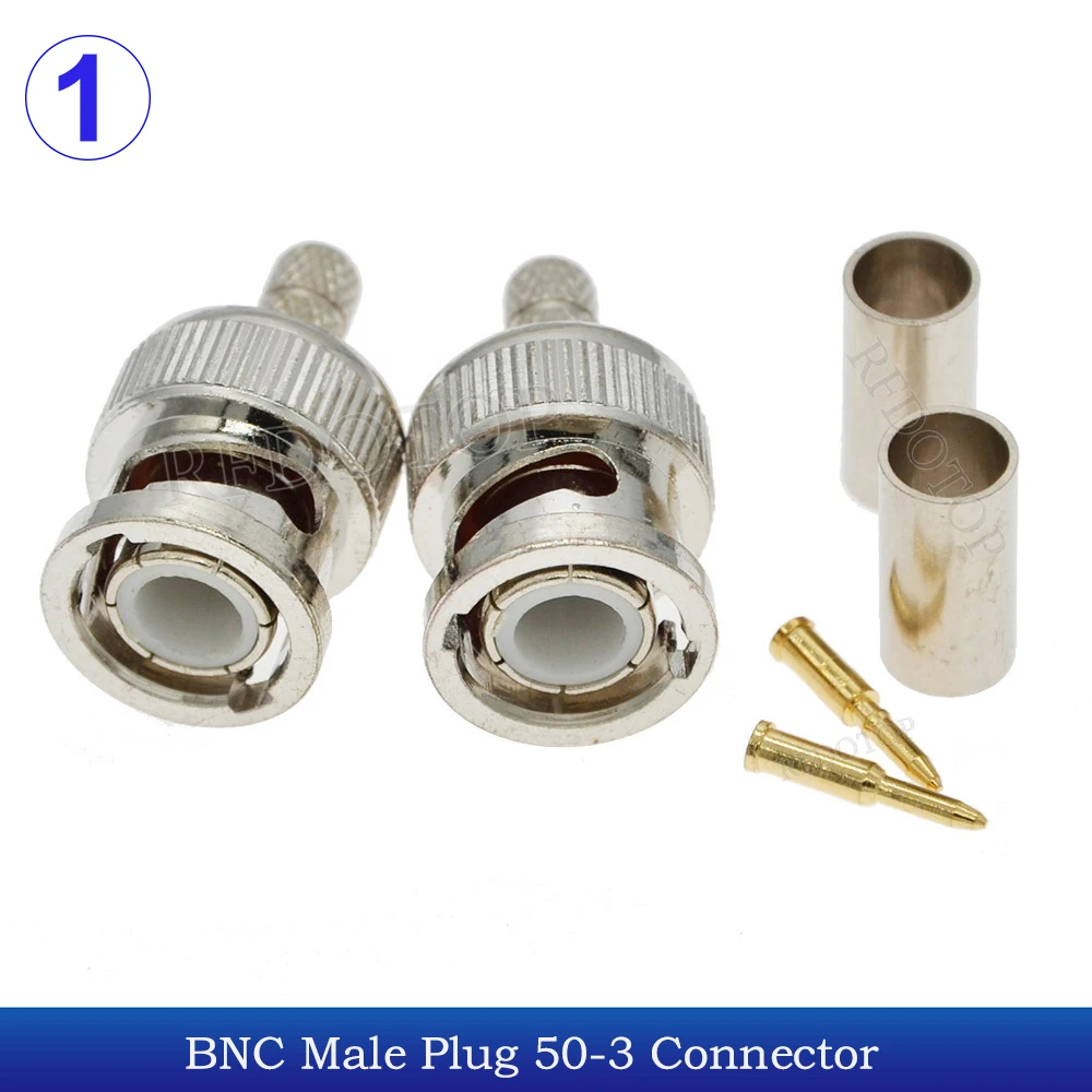 10Pcs/Lot BNC Male Right Angle 50-3 BNC RF Coax Connector Crimp BNC for RG58 RG142 RG223 RG400 LMR195 Cable 50Ohm Low-Loss