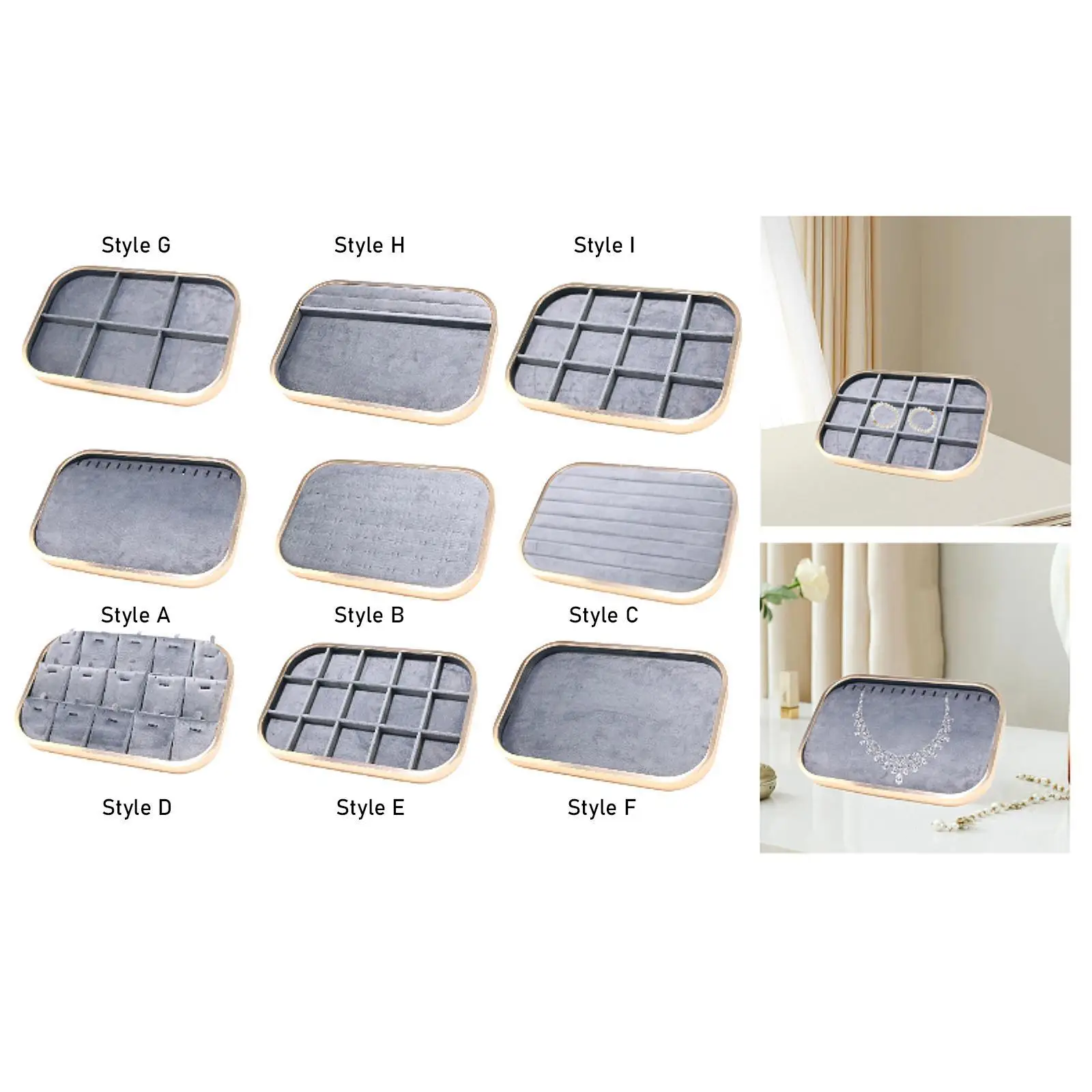 Velvet Jewelry Display Tray Aluminum Alloy Accessory Tray Stackable Organiser for Women Dresser Counter
