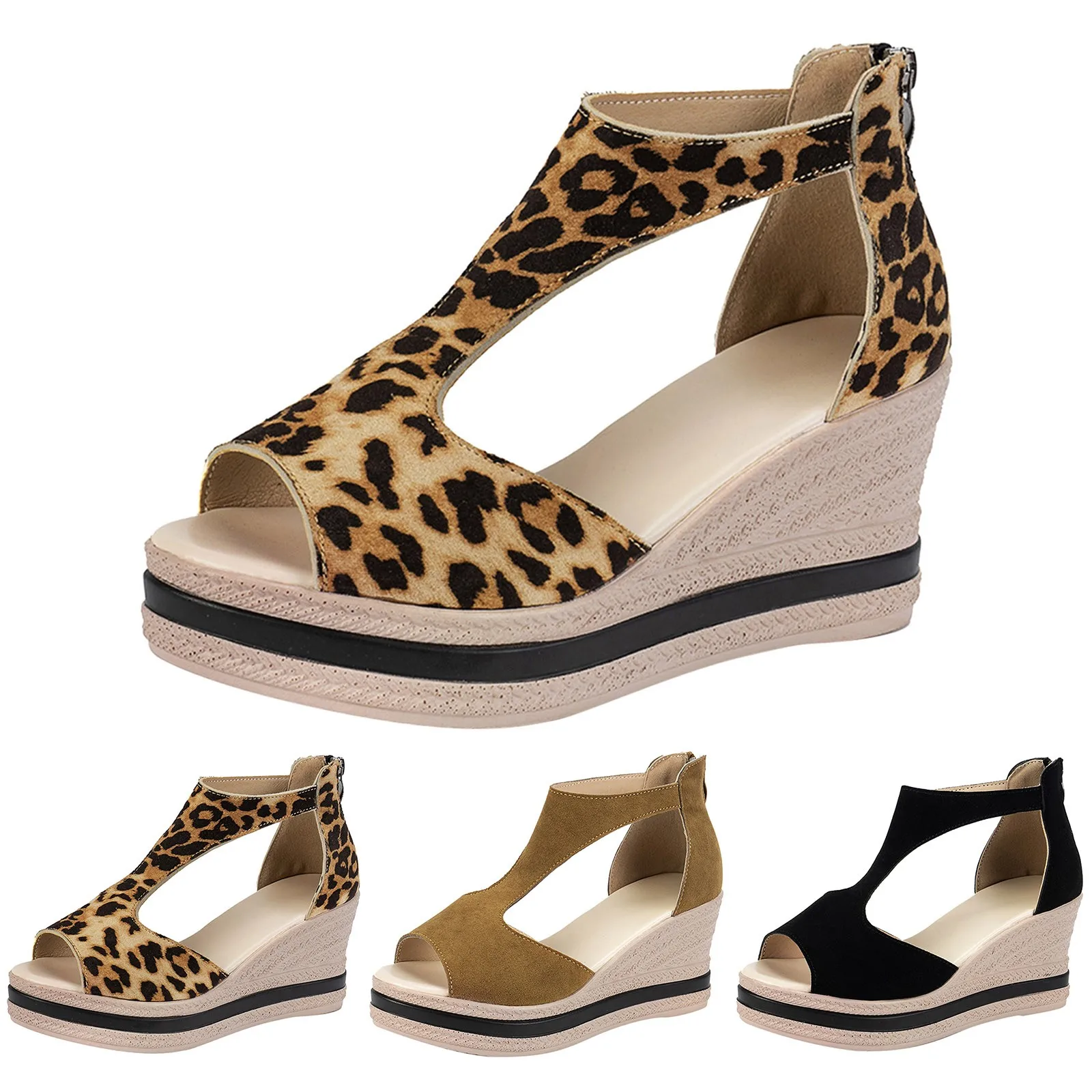 صنادل نسائية مع دعم قوس لصيف السيدات صنادل أسافين مفتوحة من الأمام موضة كاجوال إسفين منصة بلون واحد #3