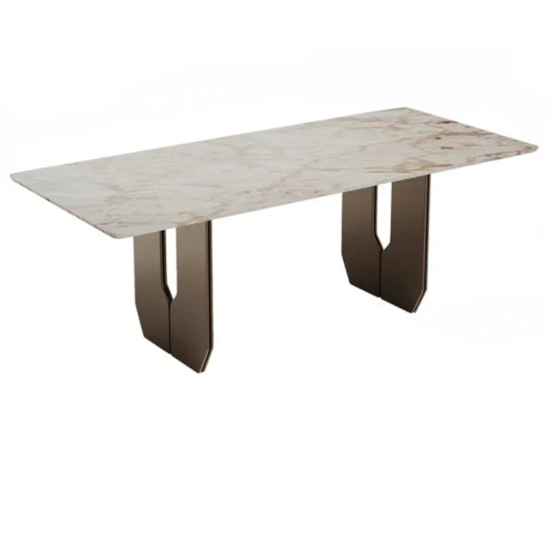 

Fish Maw Gold Natural Marble Dining-Table Stainless Steel Table Leg Simple and Light Luxury Italian Style