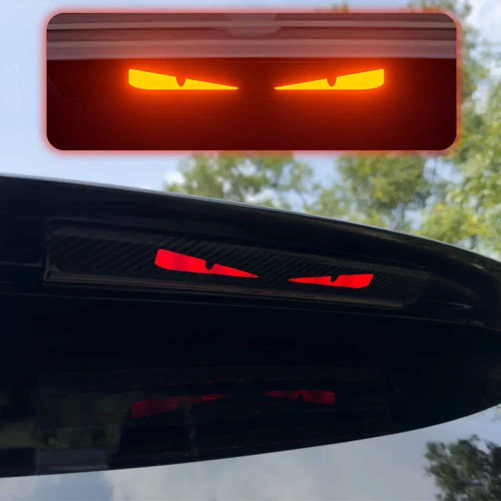 Car Rear Light Sticker Cartoon Devil Monster Eyes Carbon Fiber Pattern Transparent Night Projection Tail Decal 2025