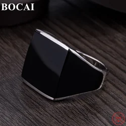 BOCAI S925 Sterling Silver Rings for Men New Fashion Personality Single Crystal Glue Ornaments Pure Argentum Jewelry Wholesale