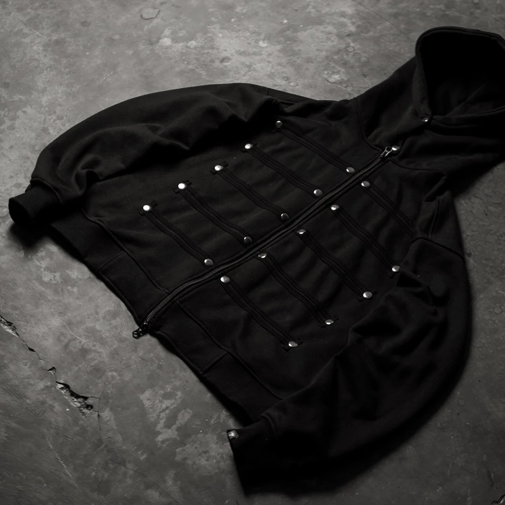 Autumn and winter new style button-decorated loose and comfortable street vintage Y2K style black long-sleeved hoodie