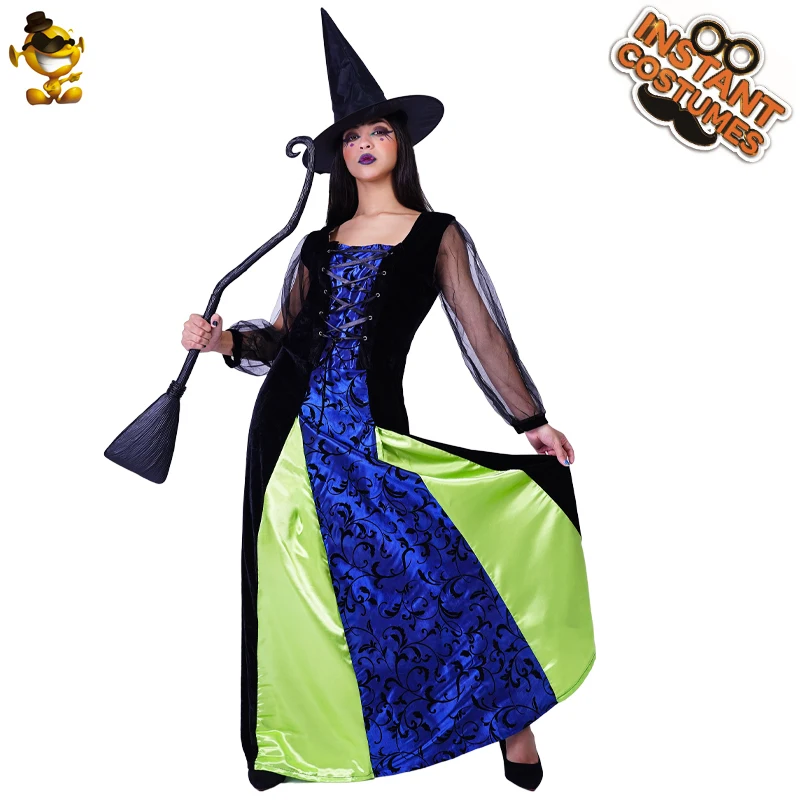 

Adult Witch Costumes Women Cosplay Fancy Long Dress Ladies Halloween Clothing Purim Party Witch Outfits