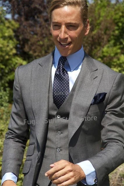 Terno de casamento cinza estilo italiano para homens slim fit lapela de pico snoking de noivo blazer masculino elegante moda conjunto 3 pecas AliExpress