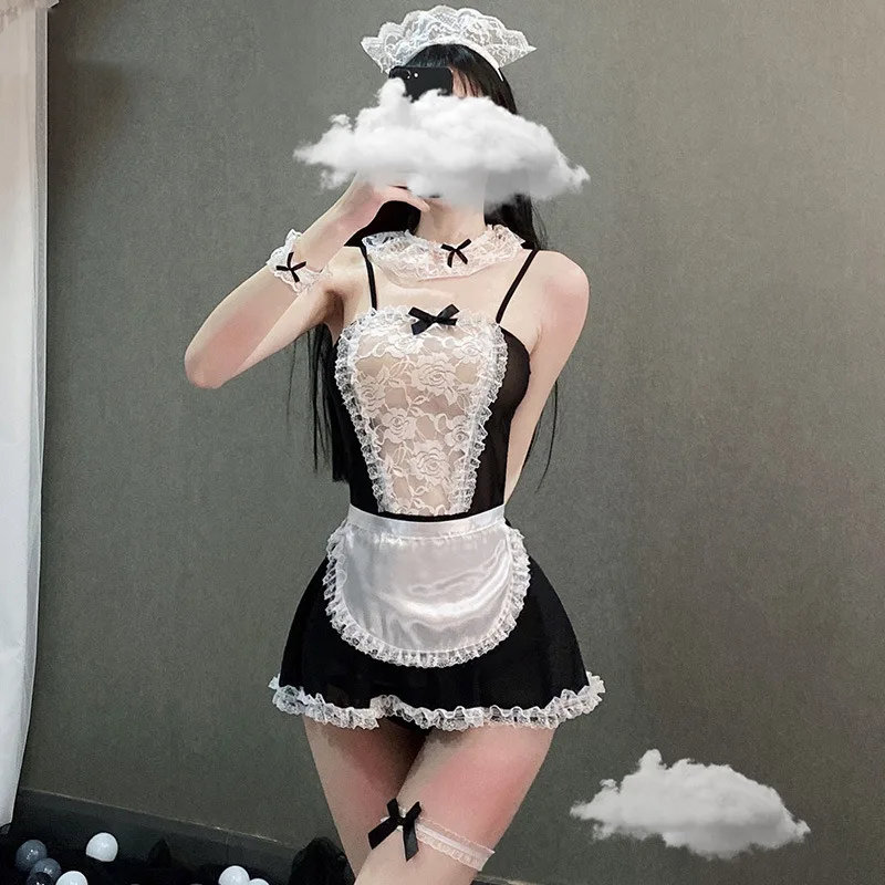 Sexy Lingerie Women Cosplay Lolita Uniform French Apron T panties Maid Babydoll Dress Erotic Underwear Role Play Costumes sets