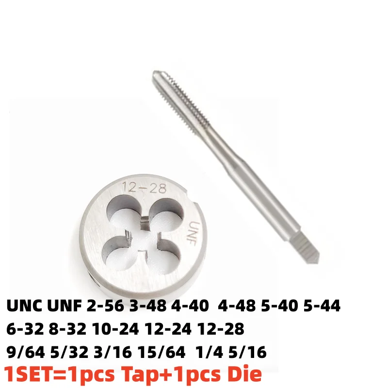 

1Set American Screw Hand Tap and Die Set Fine Thread Dies Taps Suit UNC UNF UNS 2-56 5-40 6-32 8-32 10-24 12-24 9/64 5/32 3/16