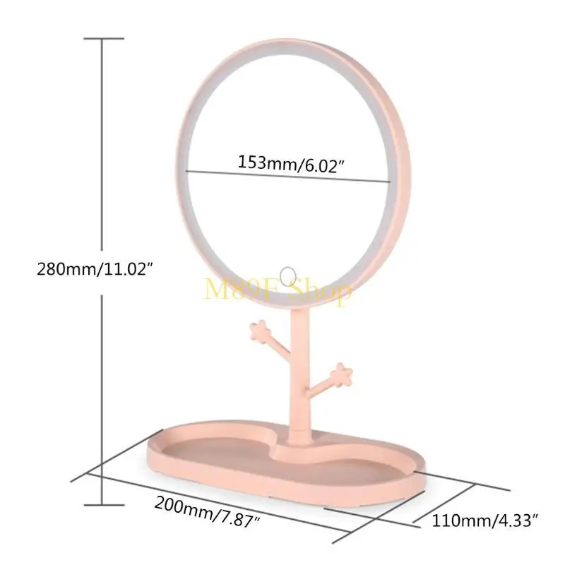 M89F LED beleuchtete Desktop -Make -up -Spiegel mit Basishaken USB wiederaufladbare tragbare tragbare tragbare Dimmlampe