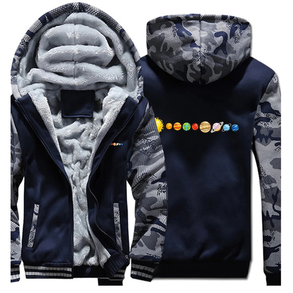 Solar System Planets Print 2025 Autumn And Winter Men's Thicken Warm Sweatshirt Jackets Long Sleeve Casual Streetwear Coat