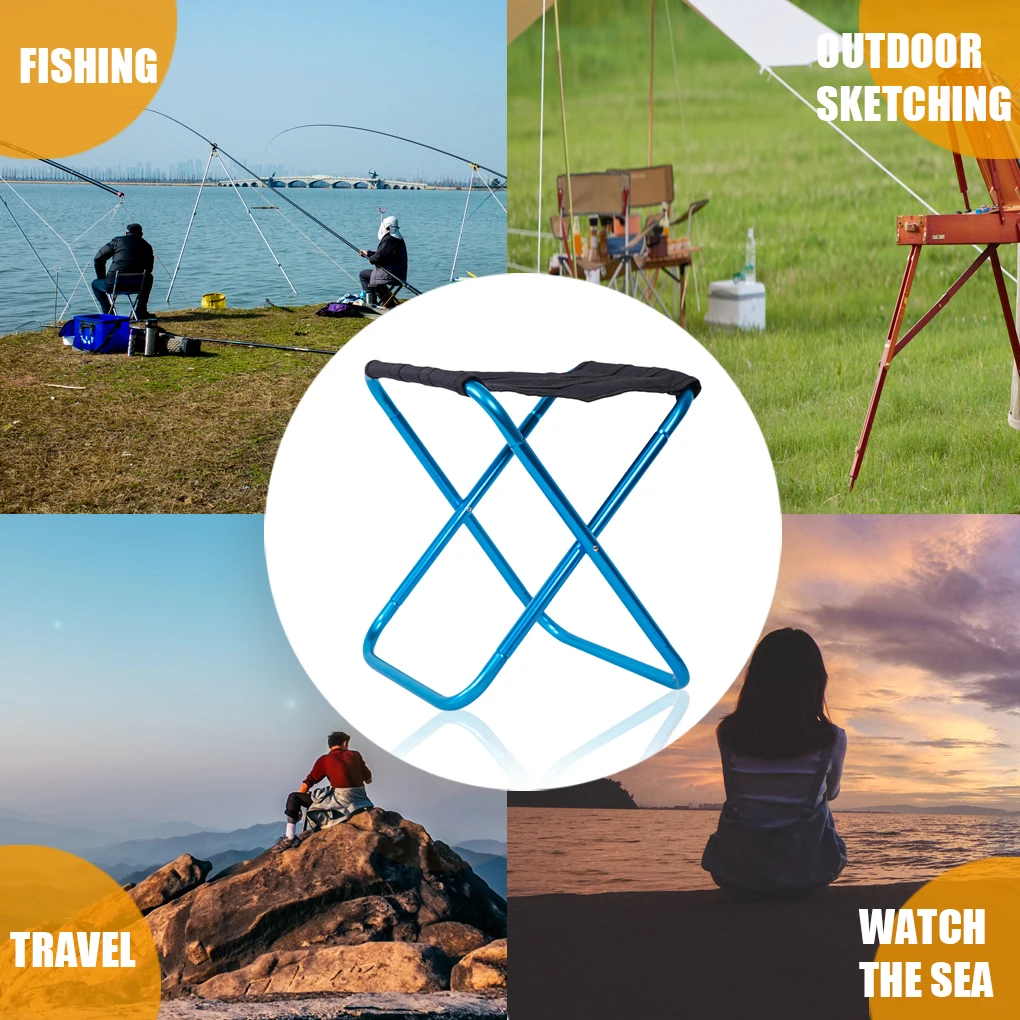 Складные табуреты для рыбалки на открытом воздухе, стулья 80 кг, дорожное карманное сиденье, синее