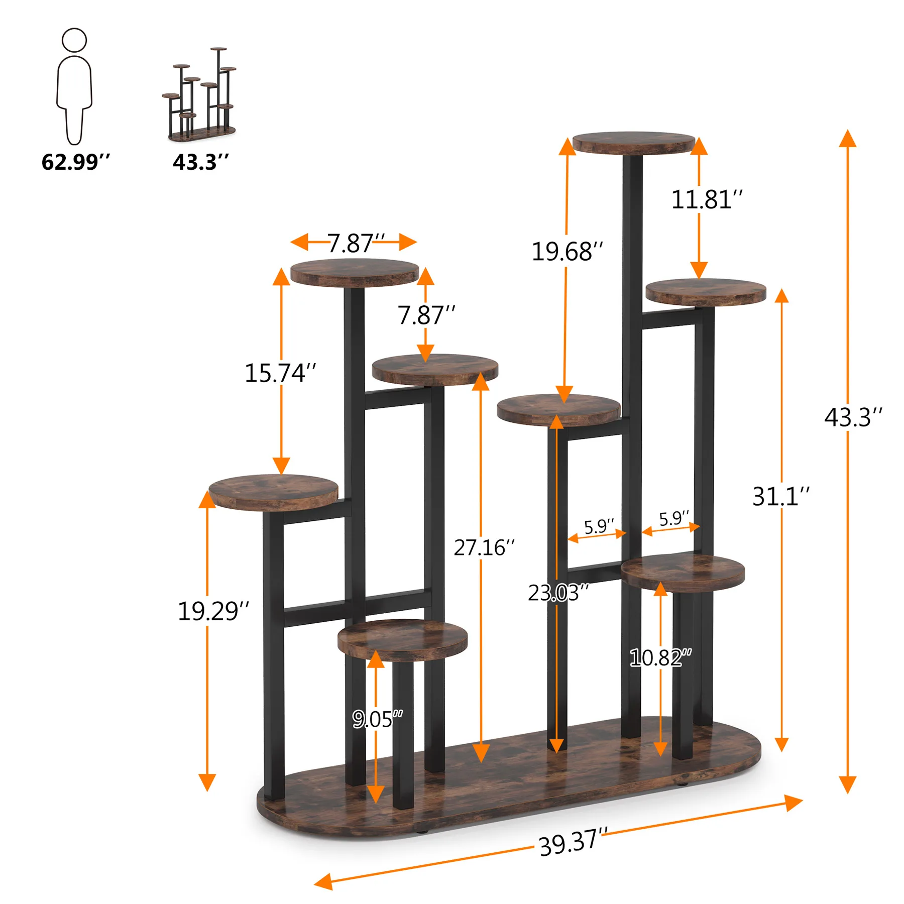 #ji Tribesigns Indoor Brown Plant Stand Multi-Tiered 11 Potted Plant Shelf Industrial Plant Display Racks For Garden