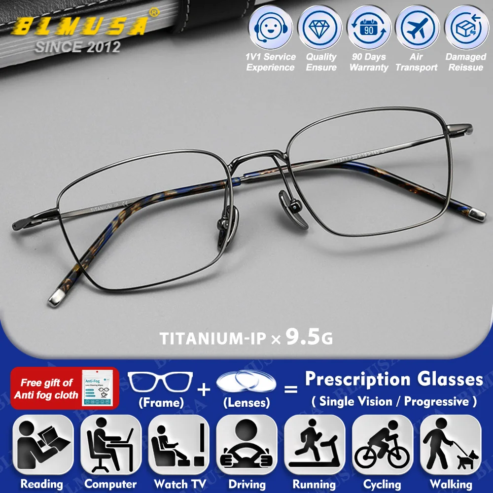 

BLMUSA (S) Simple Men Ultralight Titanium Multifocal Prescription Glasses High Quality Anti Blue Light Myopia Optical Eyeglasses