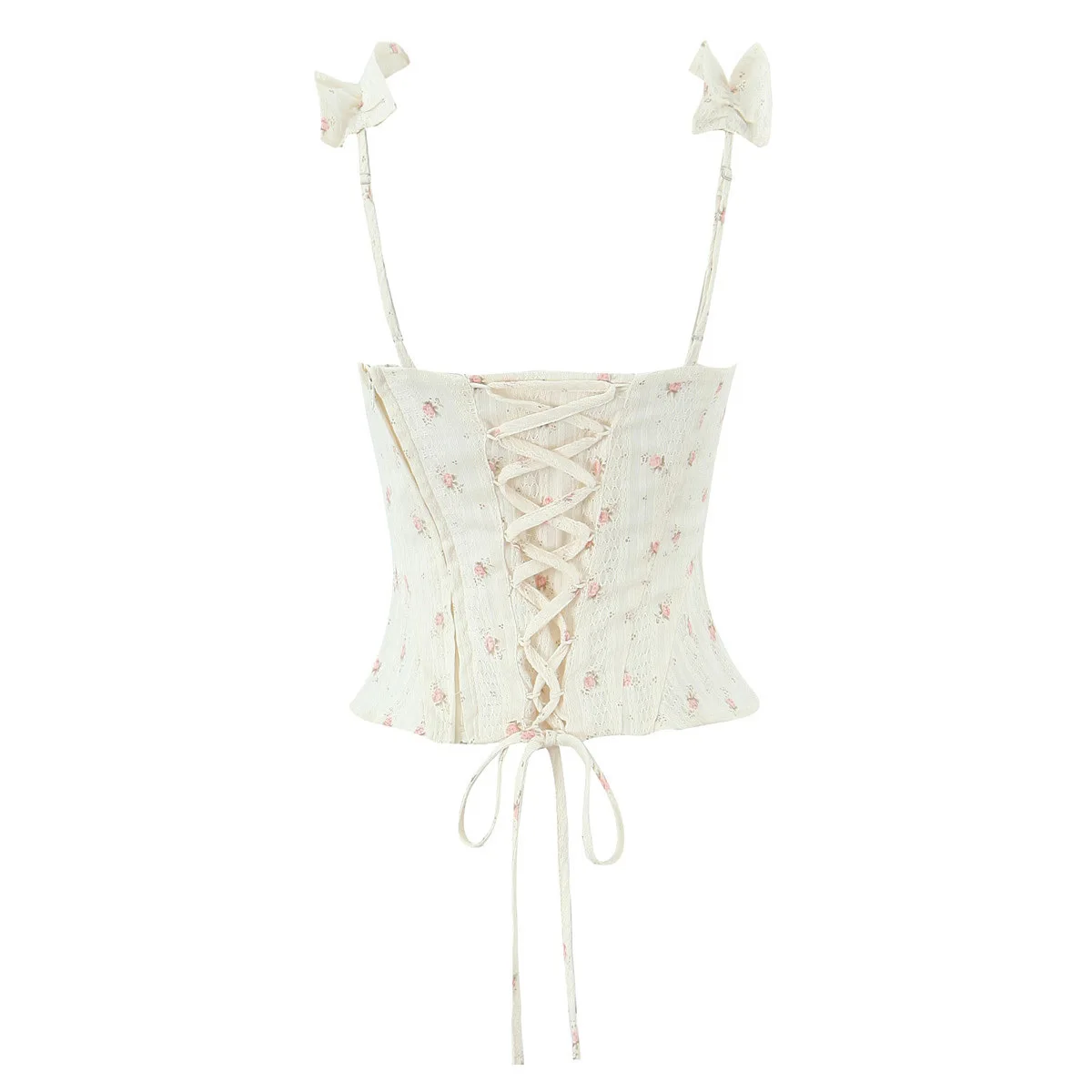 Camiseta sin mangas estampada para mujer, espalda abierta, tirantes traseros ajustados, Top con tirantes de hoja de loto, capa de pastel, minifalda media, verano 2025