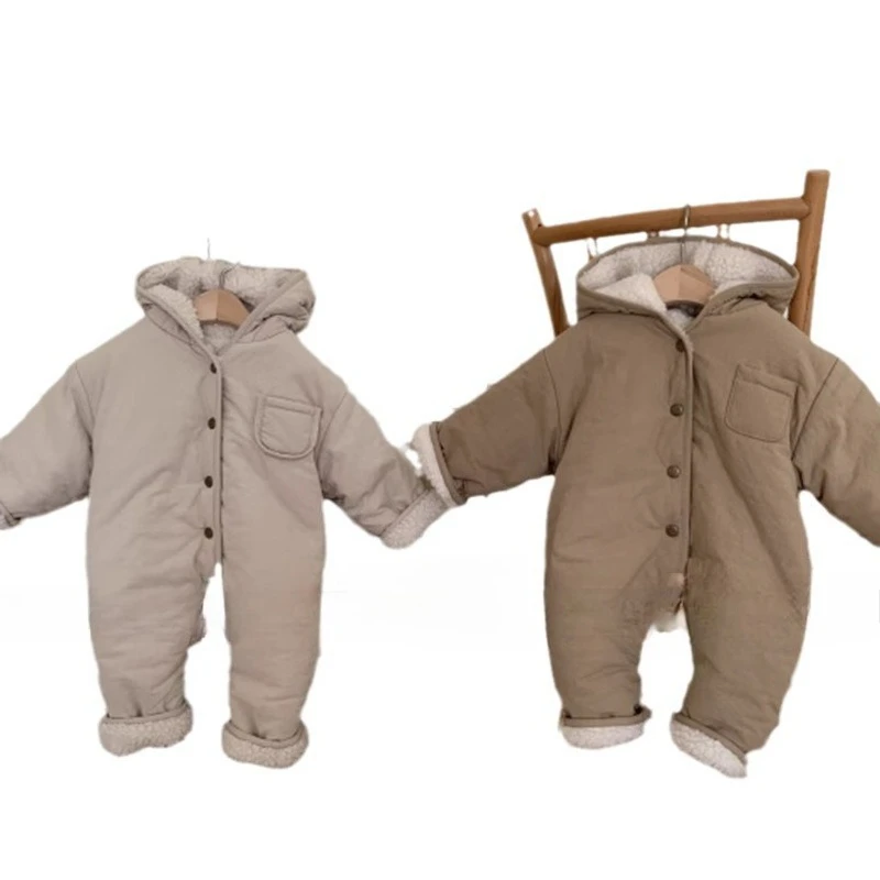 ملابس شتوية للأطفال الصغار بذلة كاجوال مع مشبك قطني من صوف الخراف السميك بغطاء للرأس، ملابس تسلق دافئة