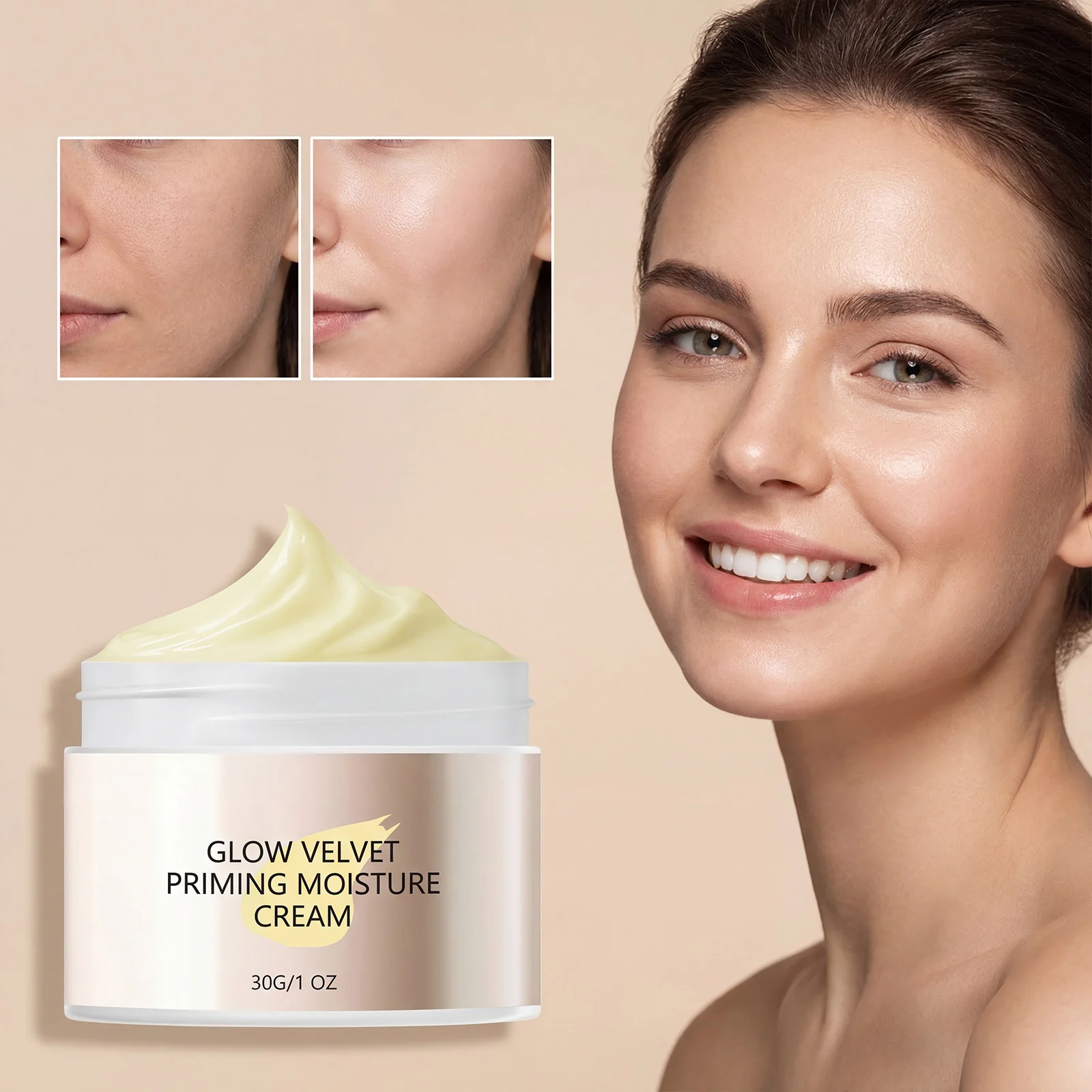 Velvet Glow Moisturizing Primer, Soft-Focus Hydrating Face Base for All Skin Tones Lightweight Non-Greasy Makeup Prep, 30g