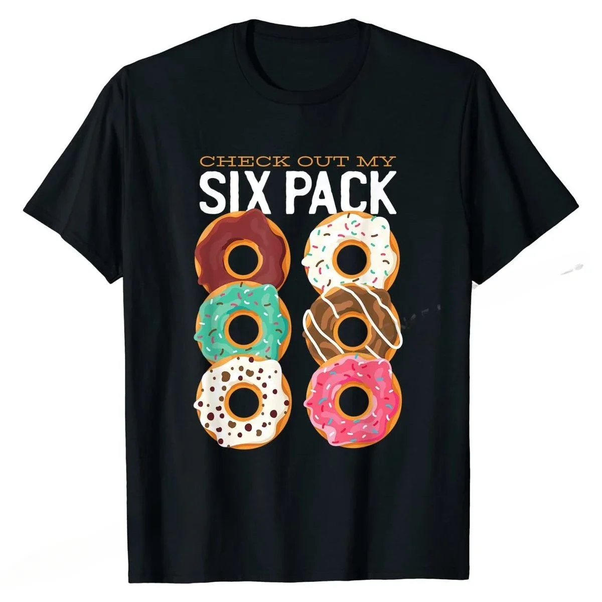 Cheavyweight streetwear anime Funny Check Out My Six Pack Donuts T-Shirt Company Design Tshirts Cotton Men's Tops Tees Summer