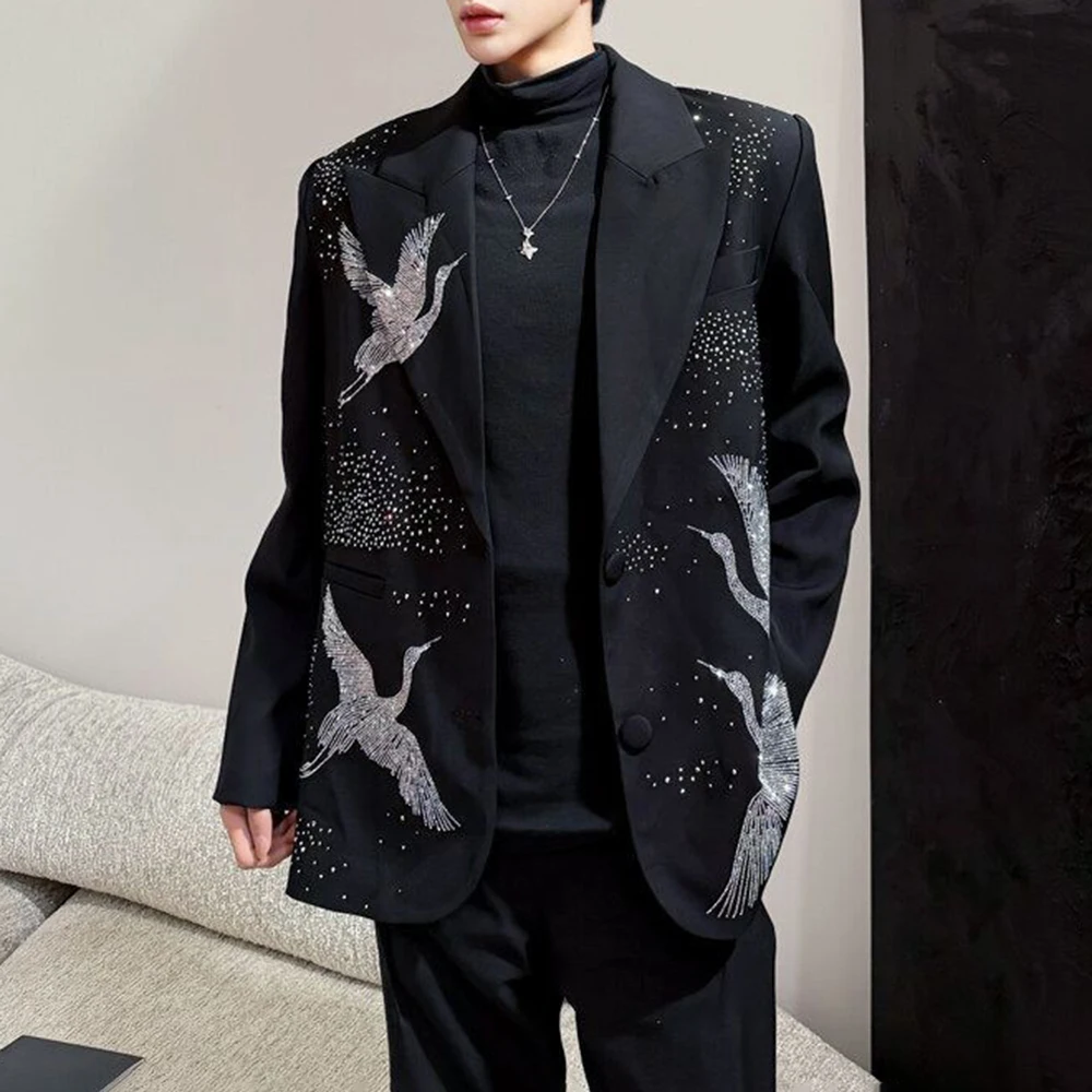 

New Spring And Autumn Men's Hot Diamond Long-Sleeved Suit Jacket Light Luxury Niche Fashion Trend Loose Casual Men's Jacket