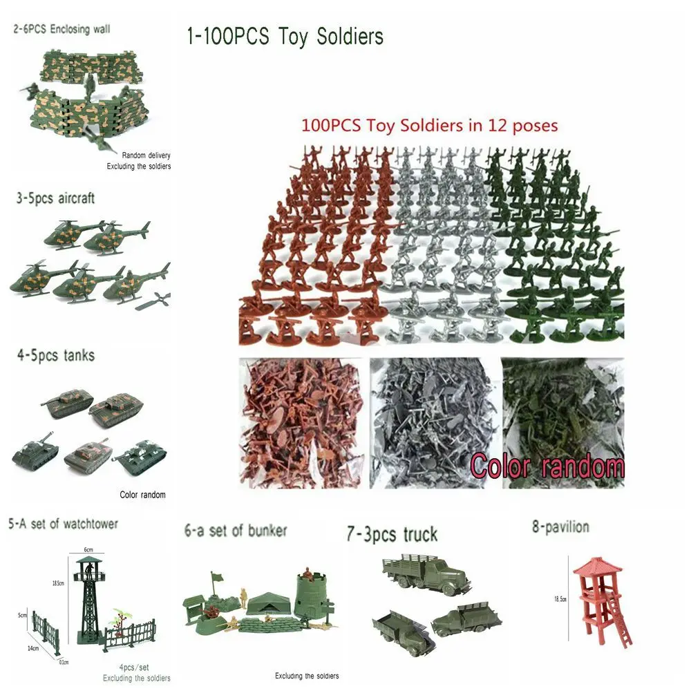 Figurines militaires en plastique pour enfants, 12 poses, 100 pièces/ensemble