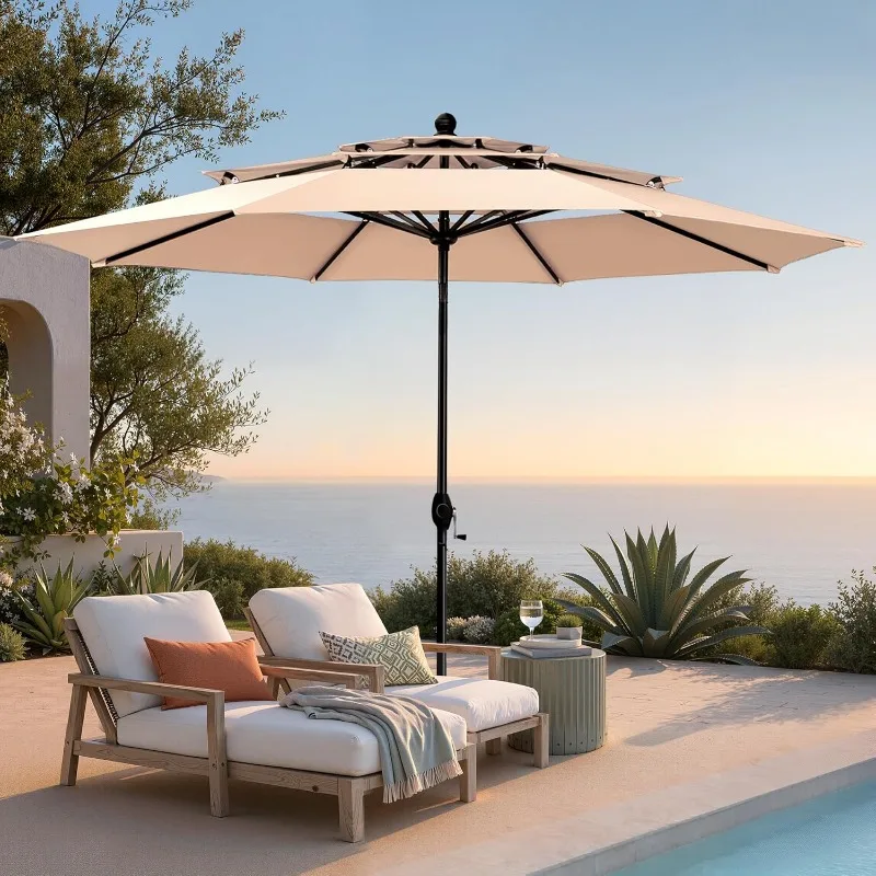 

PHI VILLA 10ft Patio Umbrellas, Outdoor 3 Tier Vented Large Market Table Umbrella with 8 Sturdy Ribs and 1.5" Umbrellla Pole