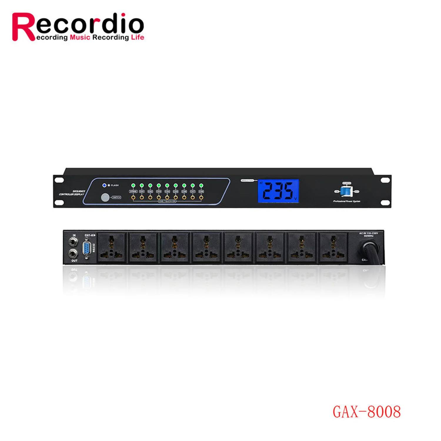 GAX-8008 sequenziatore di potenza professionale intelligente a 8 canali con interfaccia COM RS232