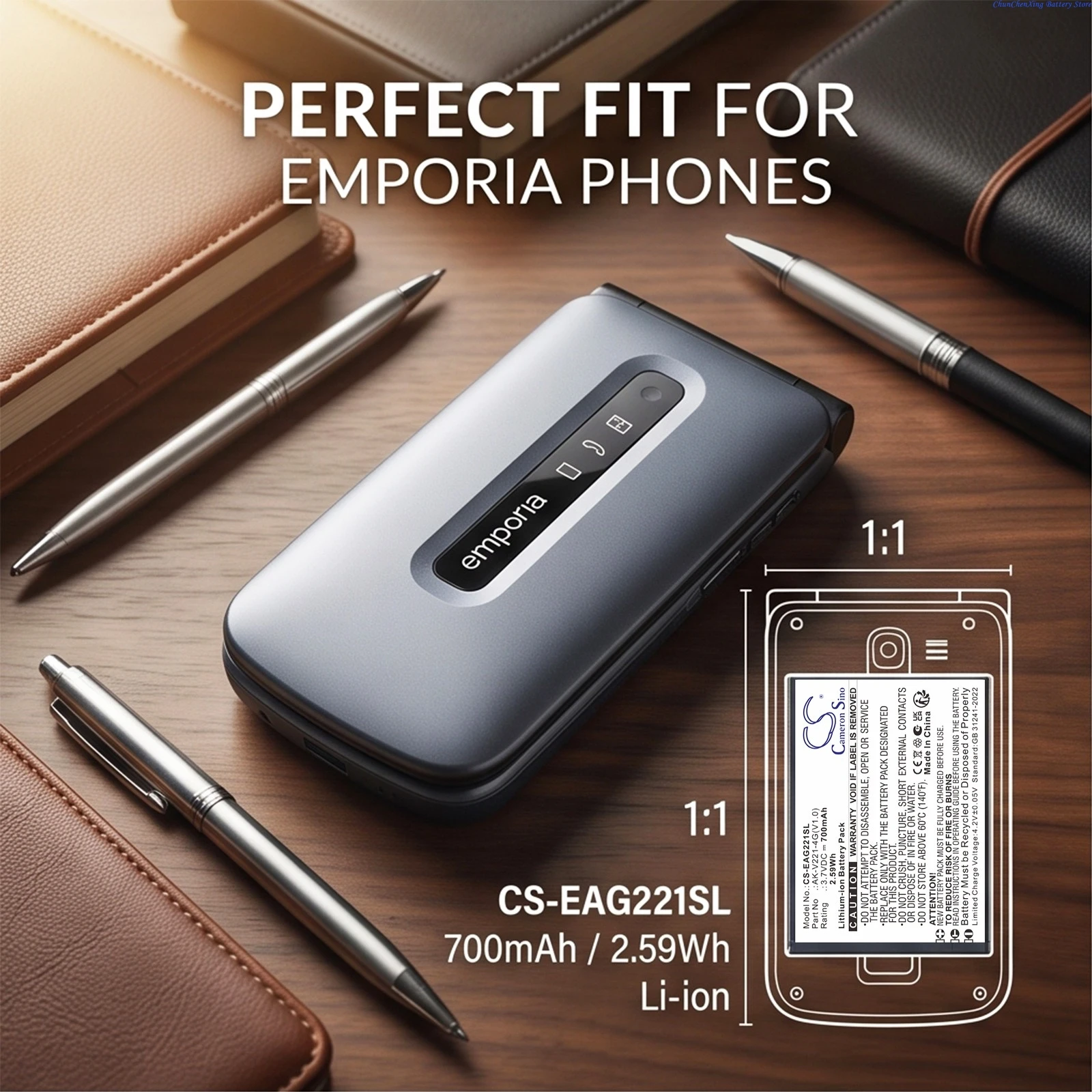 100% NEW Replacement 3.7V 700mAh Mobile SmartPhone Battery AK-V221-4G(V1.0) for Emporia Active Glam 4G, V221-4G, Active Glam