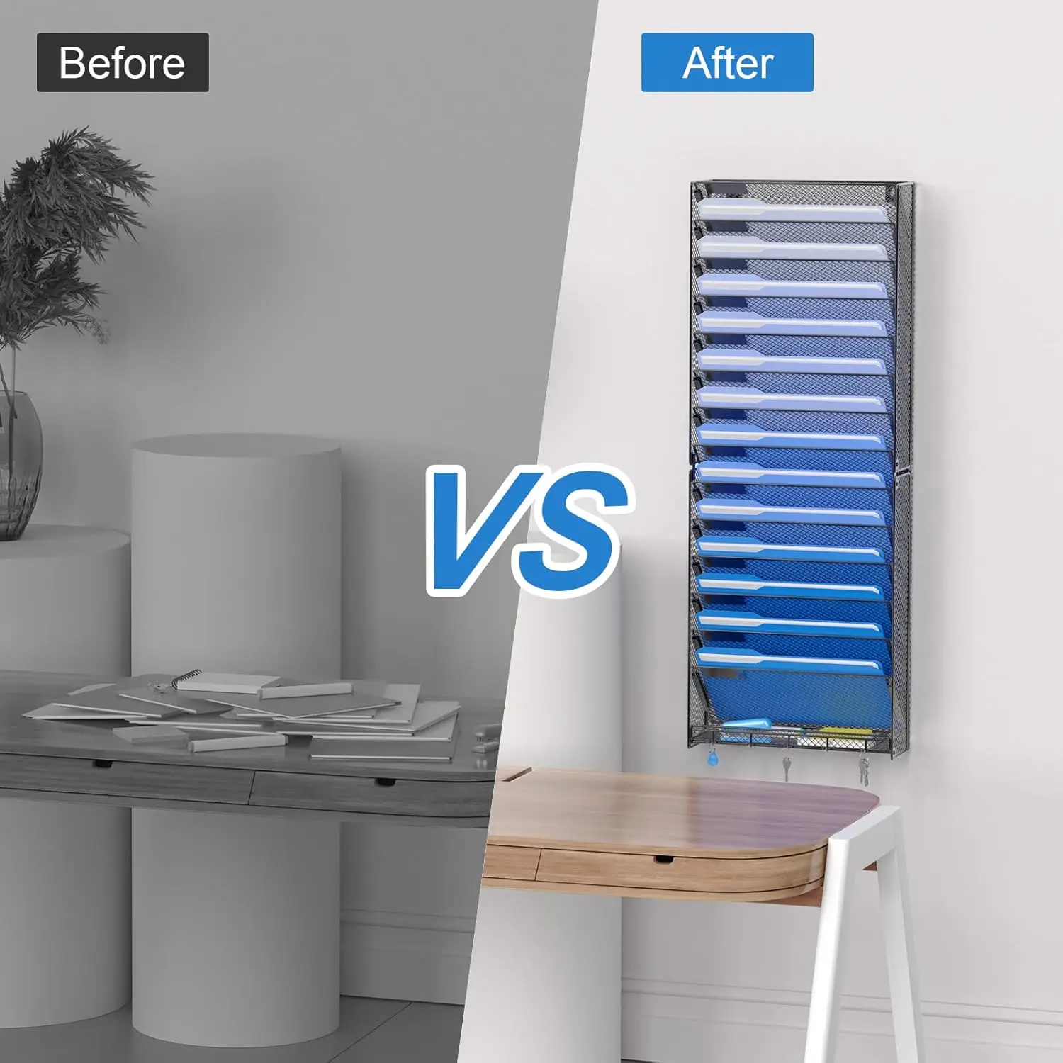 15-Tier Wall File Organizer with Hooks, Hanging Paper Holder for Office and Home Organization