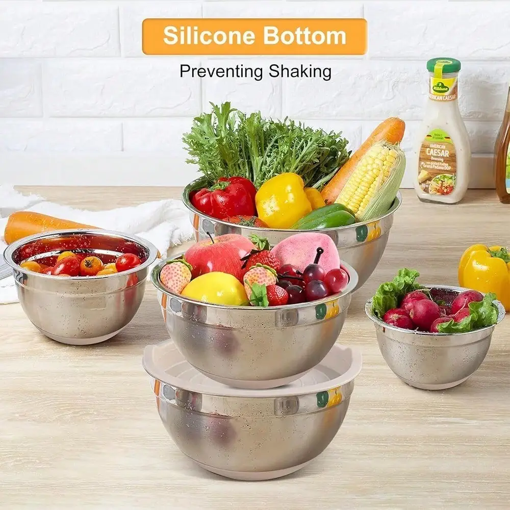 

Набор мисок для смешивания с герметичной крышкой, 6 мисок из нержавеющей стали с 3 решетками и противоскользящим дном, миски для смешивания