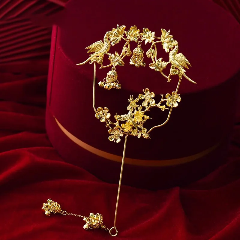 

Китайский свадебный веер с изображением Феникса, круглый ручной сплав, традиционные аксессуары для лица с драконом и фениксом Xiuhe для невесты, древний костюм