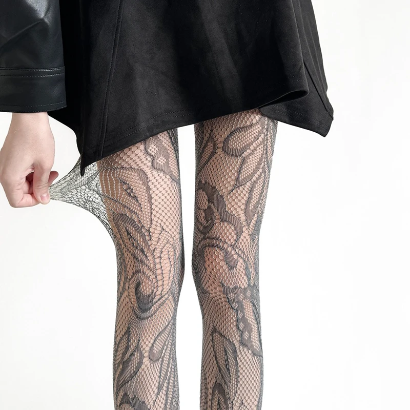 Women Grey Tights Series Sexy Lingerie Female Fashion High Elastic Fishnet Thin Pantyhose Summer Breathable Lace Woman Stockings