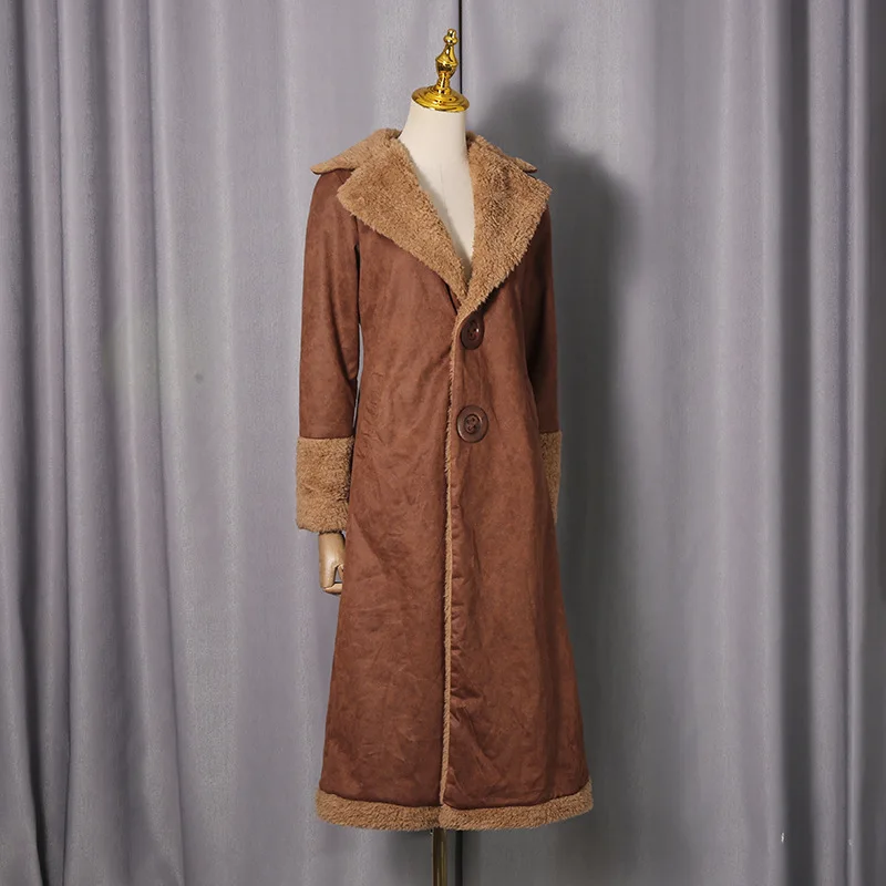 ZAMOR Women's Vintage Brown Suede Fur Lined Casual Warm Mid-Length Coat 2026 Winter New Outerwear Jacket