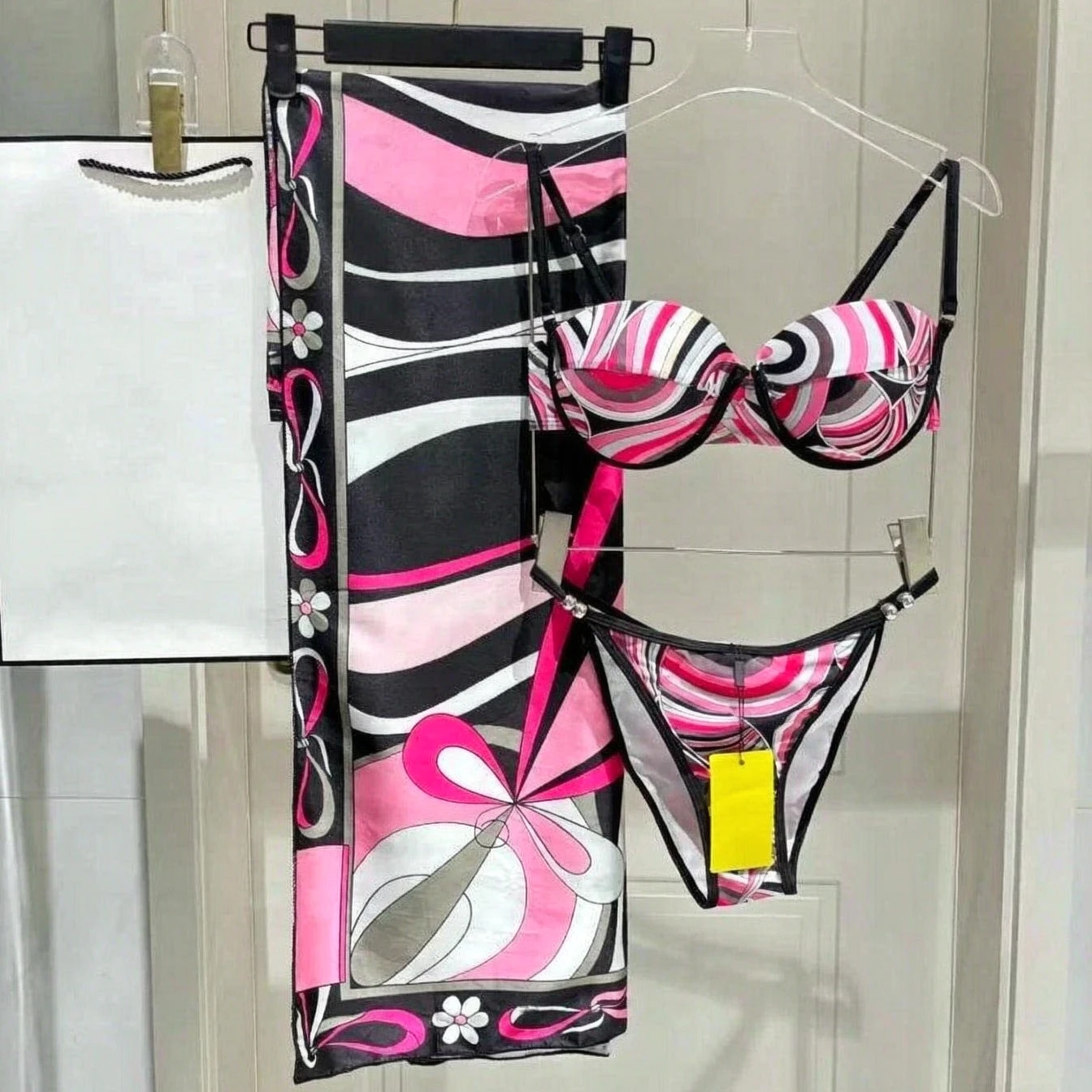 Luxury Design Women's Scarf Bikini Sets with Designer Signature Letter Logo Classic Brand Women's Swimsuits Beachwear