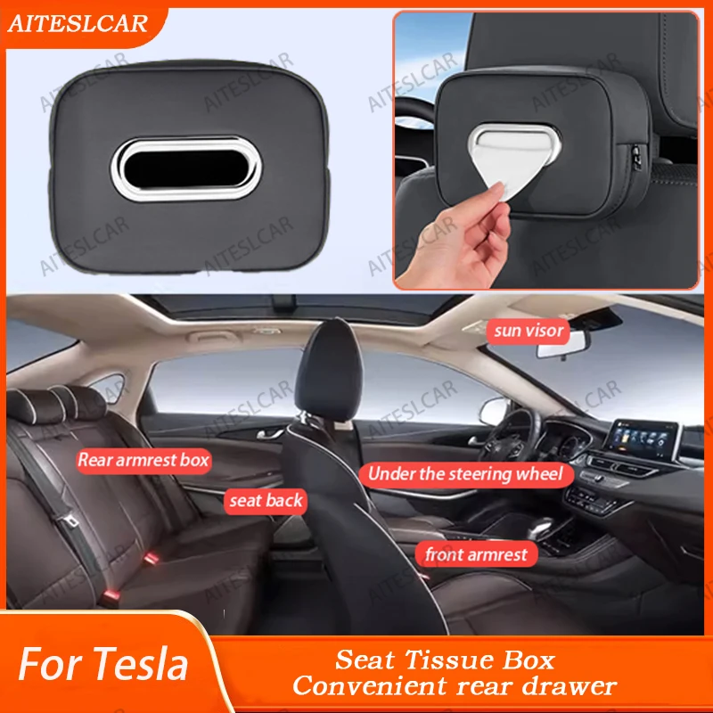 

Premium Nappa Leather Car Tissue Box Holder Universal Fit for Console, Armrest, Visor & Backseat Anti-Slip Fix Strap Tissue Case