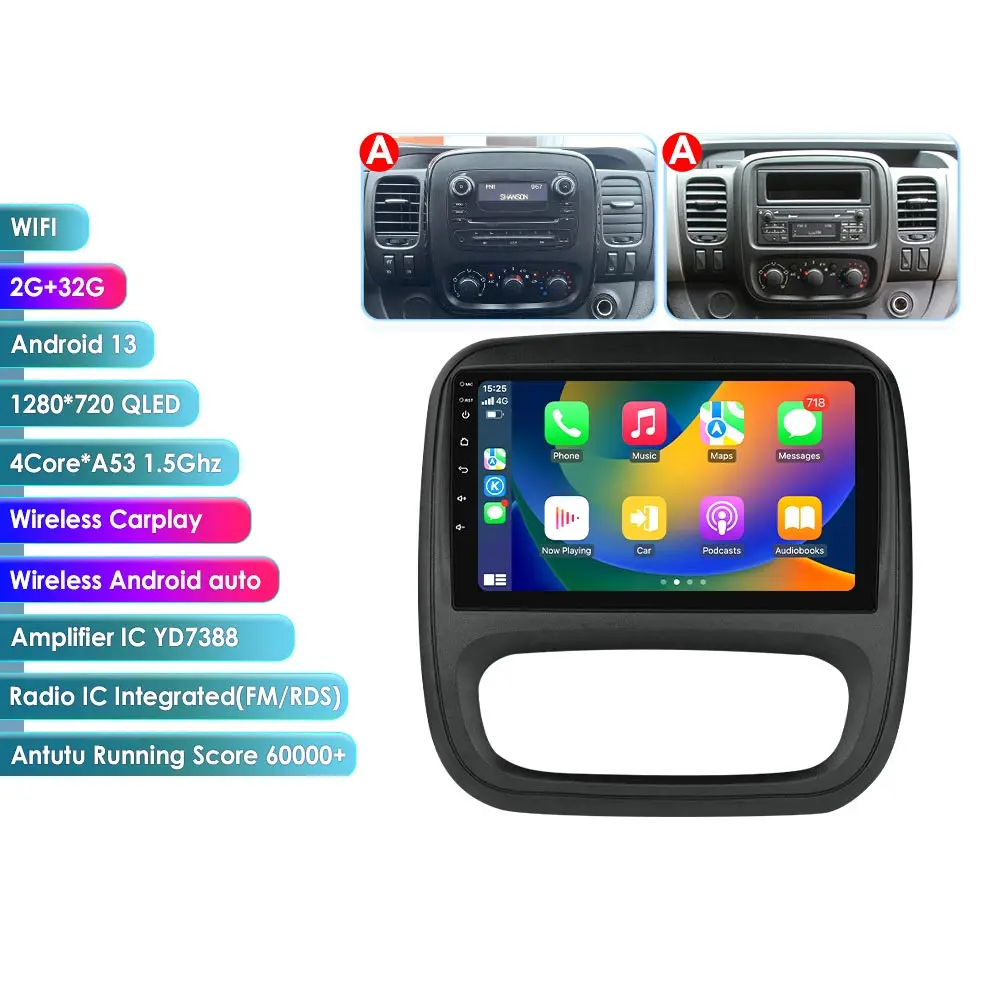 Android Car radio with Carpaly GPS Navigation For Opel Vivaro Van Diesel Petrol Chassis Bus FWD A B C X82  X83 J7 E7 Box