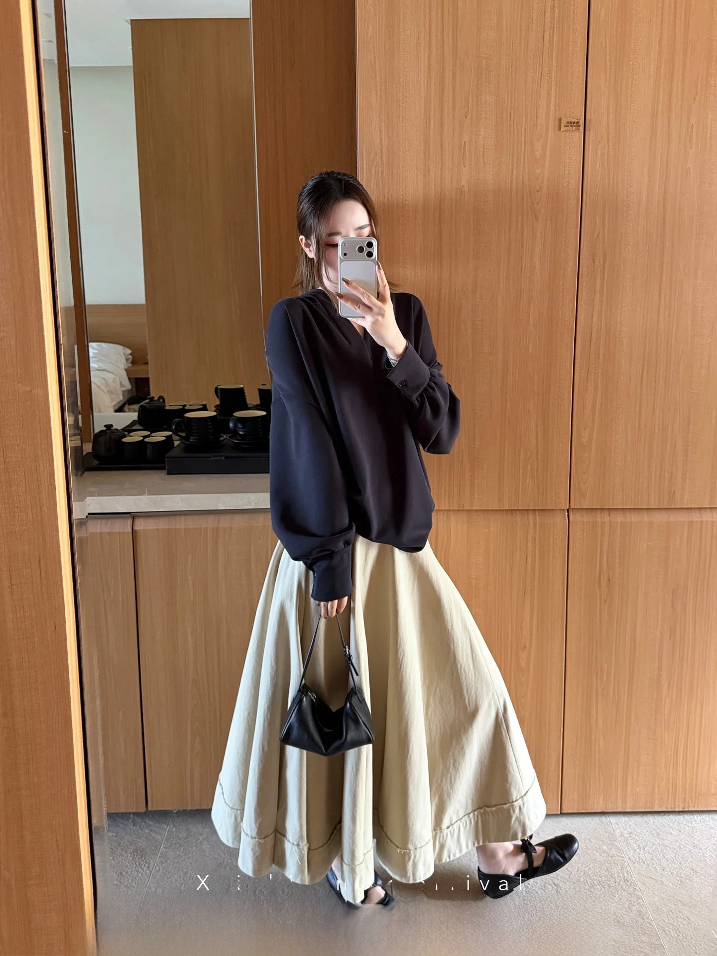 

Хлопковая юбка-миди А-силуэта свободного кроя для женщин, повседневная юбка-зонтик с завышенной талией, простой элегантный силуэт