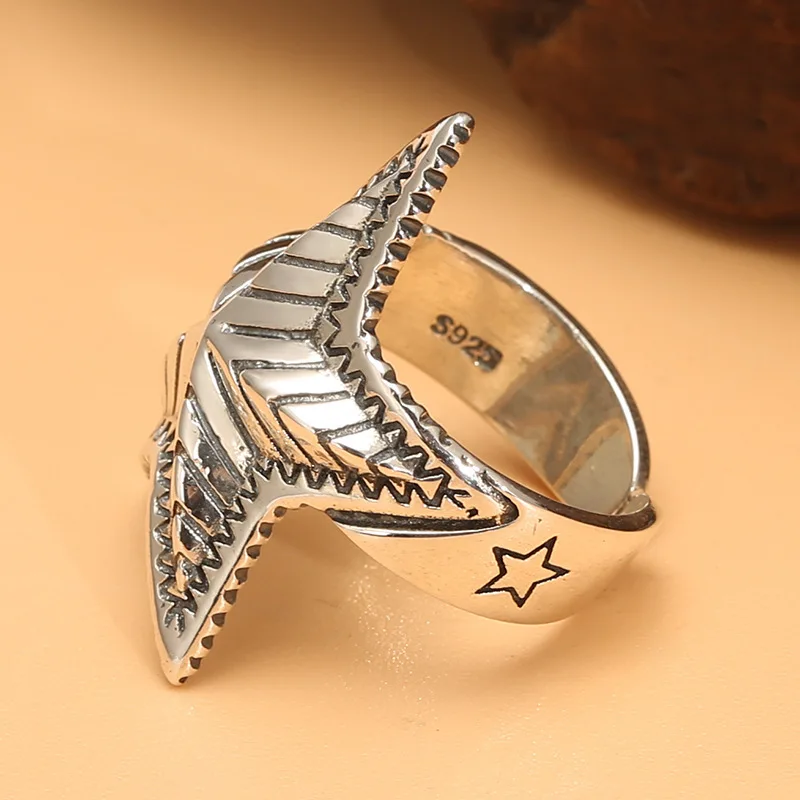 925 sterling silver thai silver candy five-pointed star male and female couple domineering retro hip-hop open ring