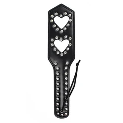 31.5cm Heart Shaped Hollow Paddle Riding Crops Flogger Horsewhips Spikes Rivet Inlay Leather Spanking Paddle Slapper