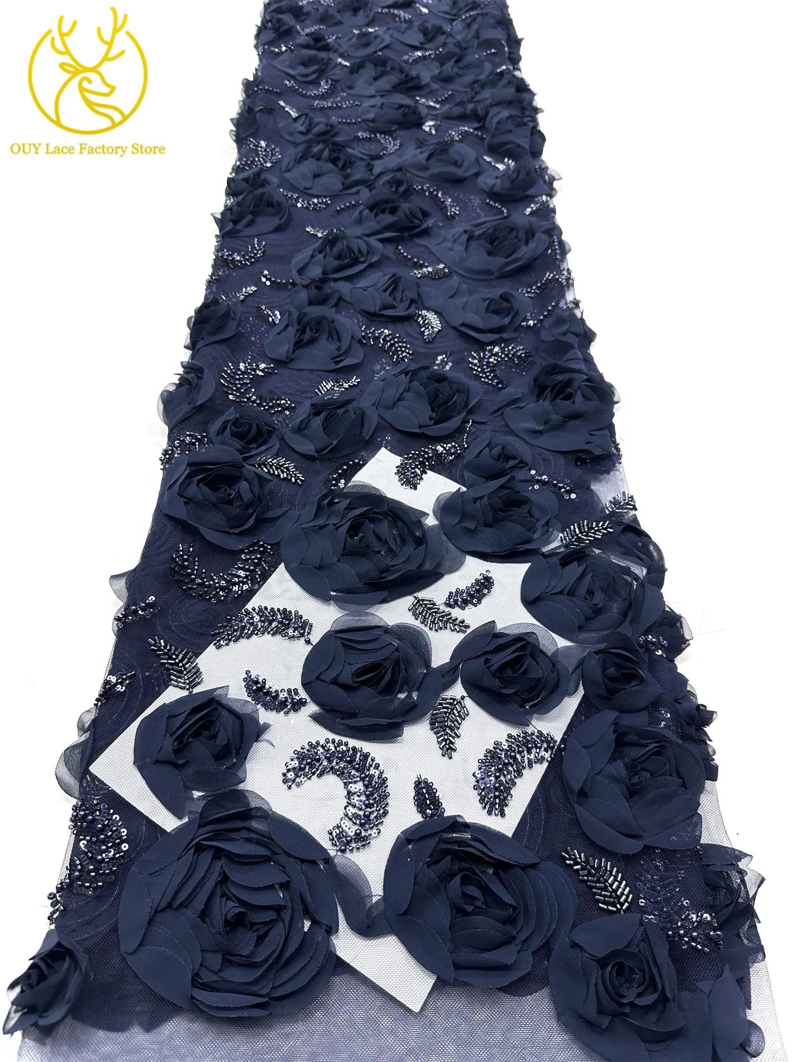 3D-Rosen-High-End Nigerianischer Tüll-Spitzenstoff 2026 – Hochwertiger afrikanischer Pailletten- und Perlen-Spitzenstoff für Brautkleider und Hochzeitskleider zum Nähen – Detail 18