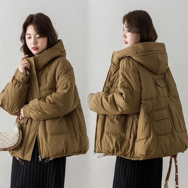 Winter Short Jacket Parkas Women 2024 New Thicken Warm Coat Hooded Solid Color Casual Parka Women Streetwear Down Cotton Jacket