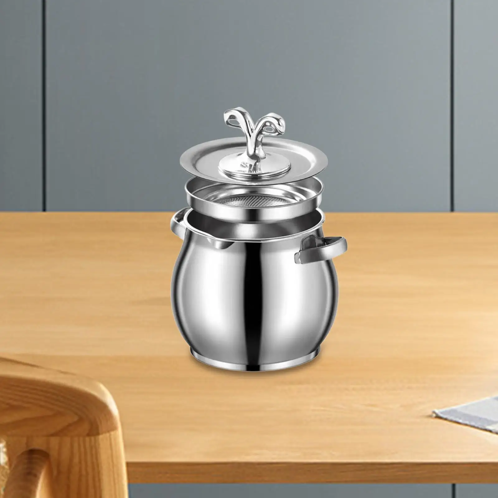 Stainless Steel Lard Container Grease Catcher Oil Filter Pot with Lid and Handle for Cooking Storage and Frying Reuse