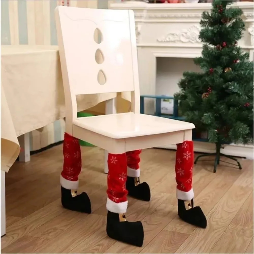 

4PCS Anti Slip Christmas Table Chair Leg Cover Merry Christmas Decors Santa Claus Boots Covers Xmas Table Feet Mats
