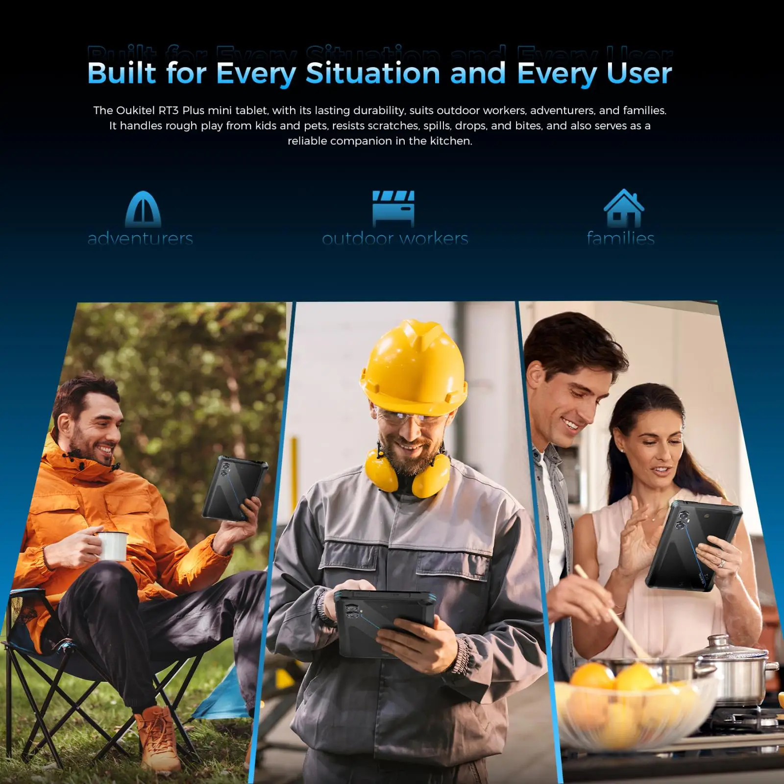 Oukitel  RT3 Plus Rugged Tablet PC 11000mAh Battery 4GB+128GB 8" HD IPS Screen 16MP Camera 4G Android 15