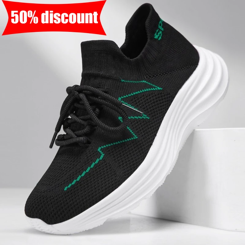 

Mens Sports Shoes Mesh Casual Breathable Fashionable Comfortable New Pure Color Lace Up Lightweight Fitness Shoes for Men