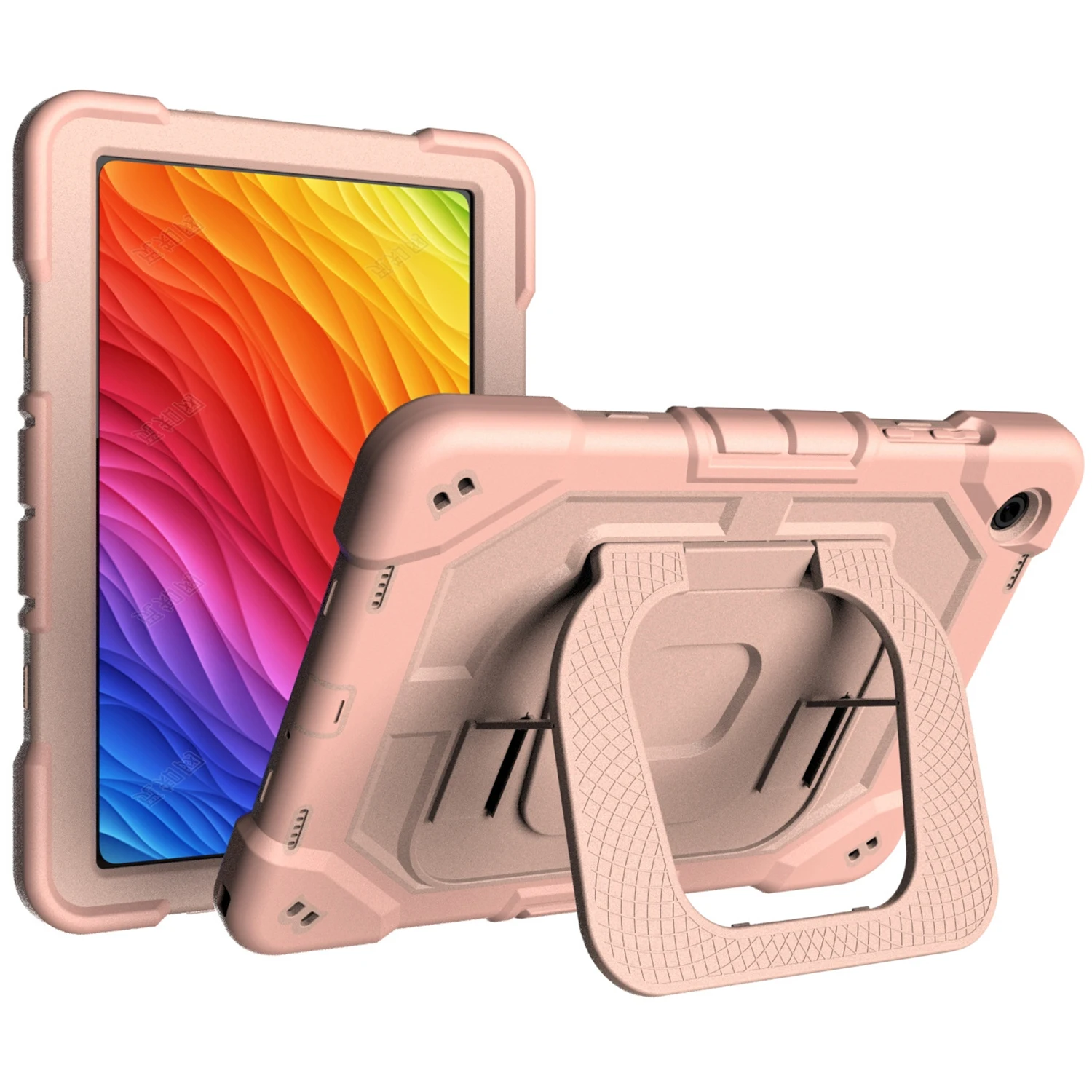 For Samsung Galaxy Tab A11 Case Kickstand Silicone + PC Shockproof Protective Tablet Cover - Rose Gold + Rose Gold