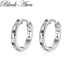 Black Awn 2026 New Hoop Earrings for Women Classic Silver Color Trendy Spinel Engagement Fashion Jewelry I265