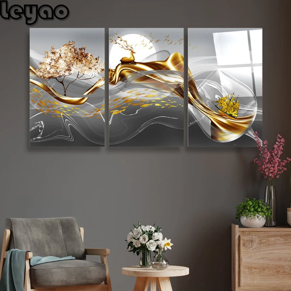 Abstract Magical Forest Glass Wall Art 5D Diy Diamond Painting Full Drill Picture Cross stitch Kit Embroidery Mosaic Triptych