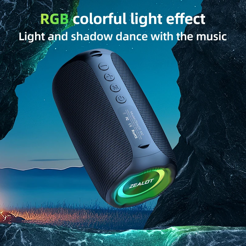 ZEALOT-M2 Portable Bluetooth Speaker,IPX5 Waterproof 360° Wireless Speaker TWS Stereo Pairing 10hrs Playtime For Camping